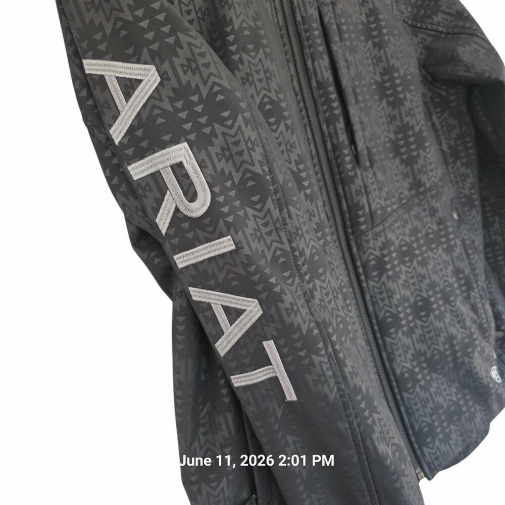 Ariat REAL Softshell Jacket Womens Large Black Aztec Western Full Zip Rodeo - Picture 3 of 9